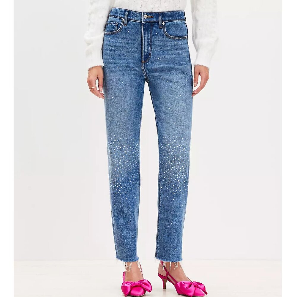 Loft Sparkle Fresh Cut High Rise Straight Jeans in Classic Mid Wash *NEVER WORN*